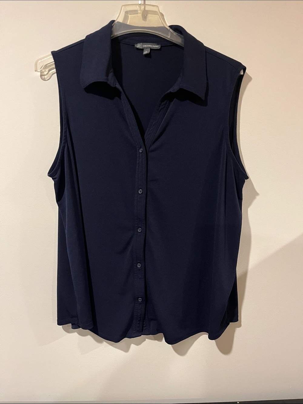 Adrianna Papell Navy Sleeveless Collared Button-Front Blouse XL
